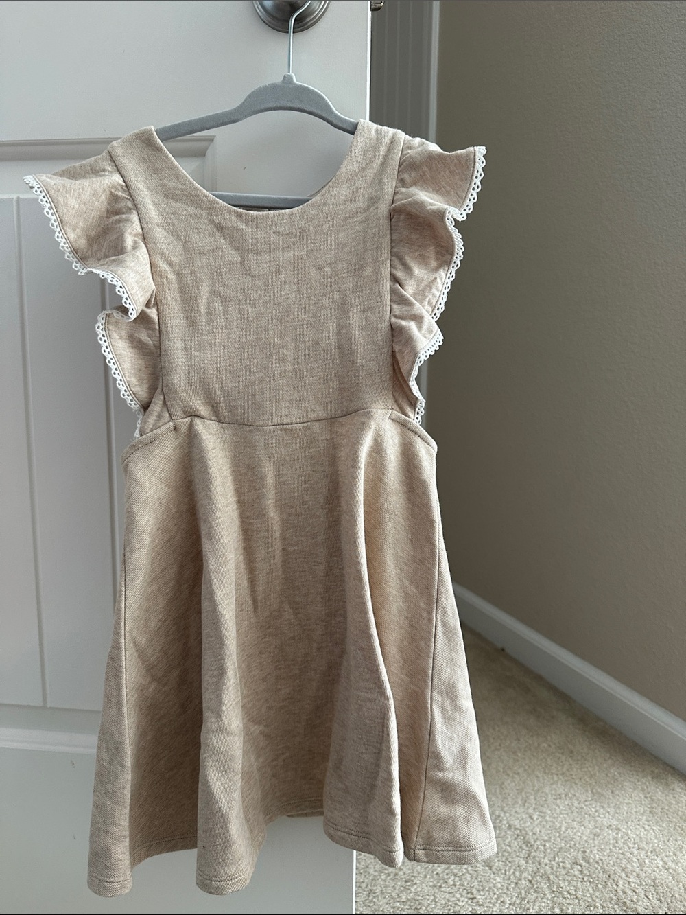 Chloe Girls' Cream Flutter Sleeve Dress